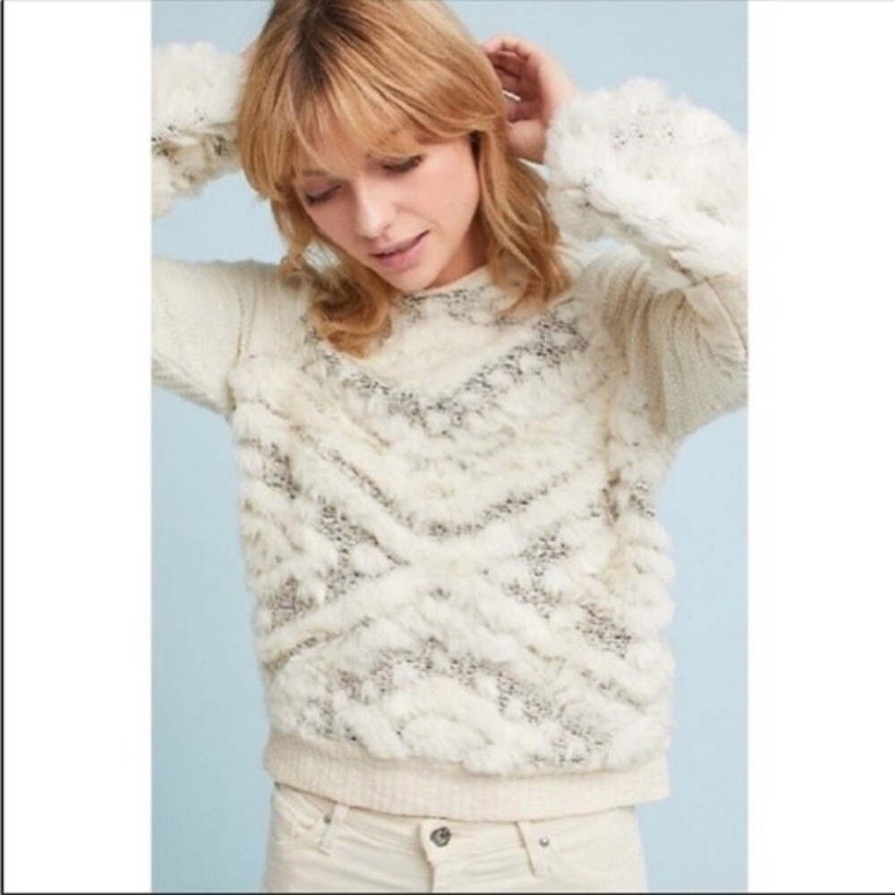 Anthropologie Amadi Calista Faux Fur Sweater M NWOT